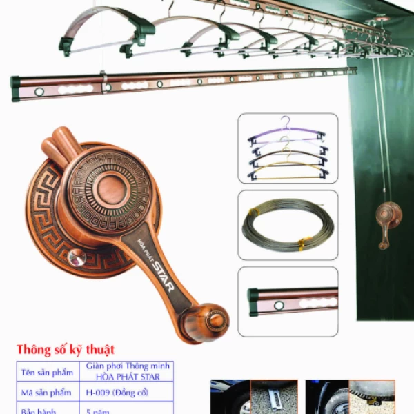 Giàn Phơi Gắn Trần Hòa Phát H-009 ĐỒNG CỔ