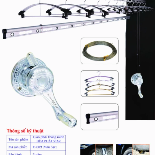 Giàn Phơi Gắn Trần Hòa Phát H-009 PLUS MÀU BẠC