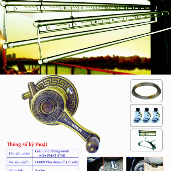 Giàn Phơi Gắn Trần Hòa Phát H-009 PLUS RÊU CỔ 4 THANH