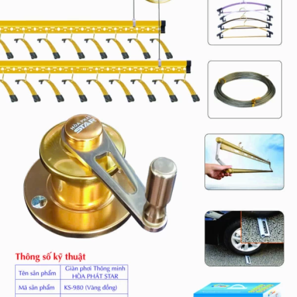 Giàn Phơi Gắn Trần Hòa Phát KS-980 VÀNG ĐỒNG