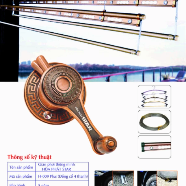 Giàn Phơi Gắn Trần Hòa Phát H-009 PLUS ĐỒNG CỔ 4 THANH