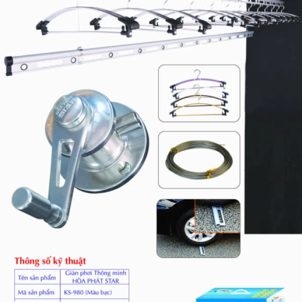 Giàn Phơi Gắn Trần Hòa Phát KS 980 MÀU BẠC