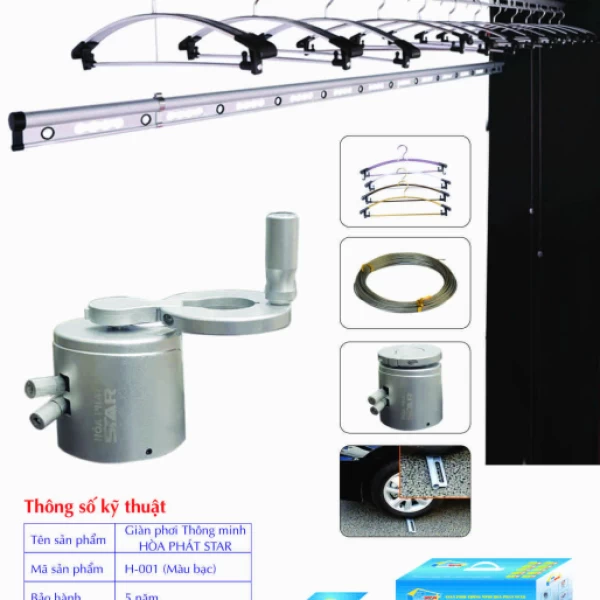 Giàn Phơi Gắn Trần Hòa Phát H-001 MÀU BẠC