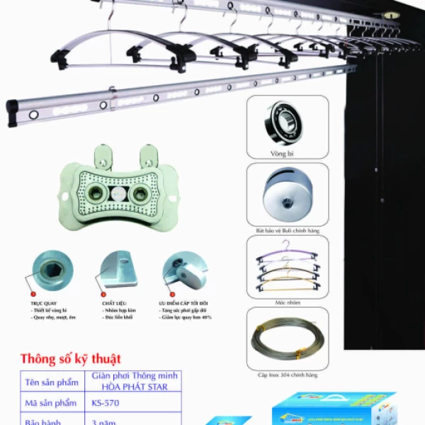 Giàn Phơi Gắn Trần Hòa Phát KS 570