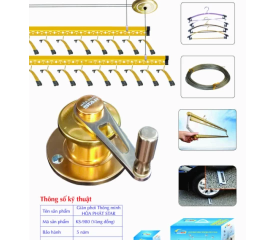 Giàn Phơi Gắn Trần Hòa Phát KS-980 VÀNG ĐỒNG