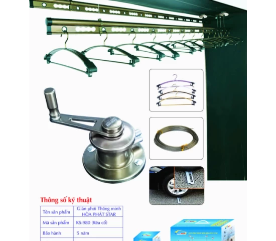 Giàn Phơi Gắn Trần Hòa Phát KS-980 RÊU CỔ