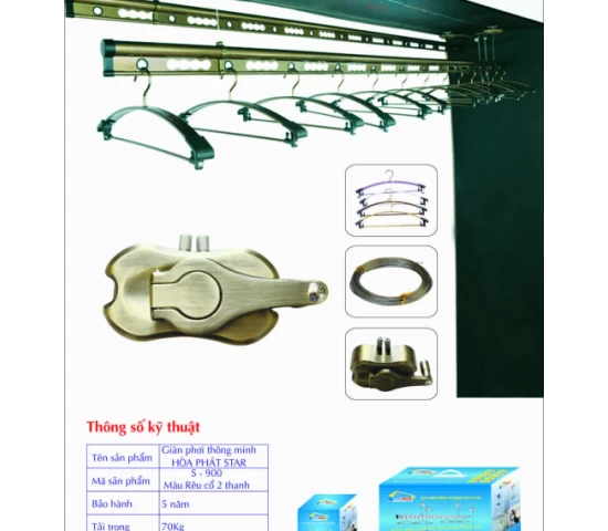 Giàn Phơi Gắn Trần Hòa Phát S-900 RÊU CỔ 2 THANH