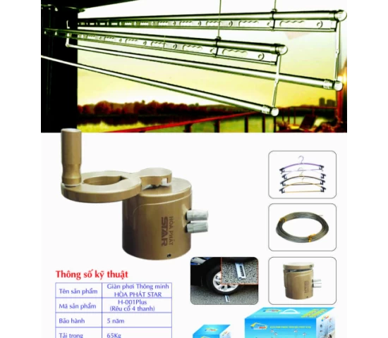 Giàn Phơi Gắn Trần Hòa Phát H-001 PLUS RÊU CỔ 4 THANH