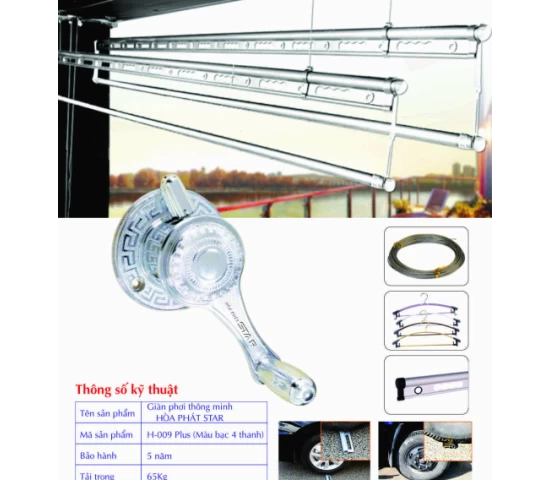 Giàn Phơi Gắn Trần Hòa Phát H-009 PLUS MÀU BẠC 4 THANH