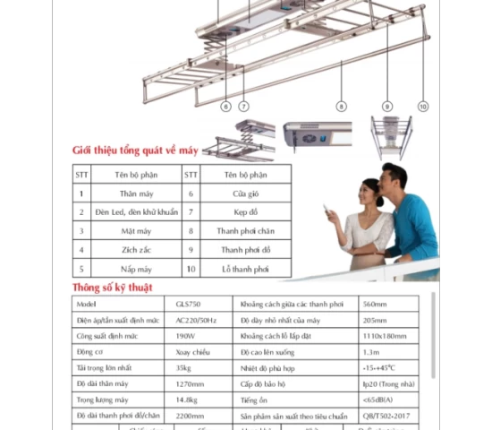 Giàn Phơi Gắn Trần GLP 750